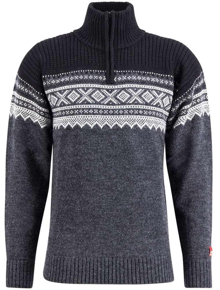 Marius Half Zip merinoneulepaita, Charcoal Melange/Black/Vanilla, view: 0