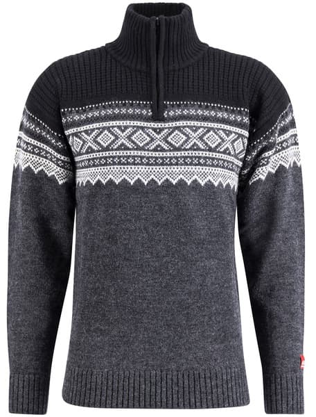 Marius Half Zip merinoneulepaita, Charcoal Melange/Black/Vanilla, view: 0