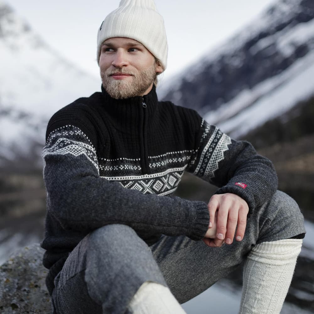 Marius Half Zip merinoneulepaita, Charcoal Melange/Black/Vanilla, view: 4