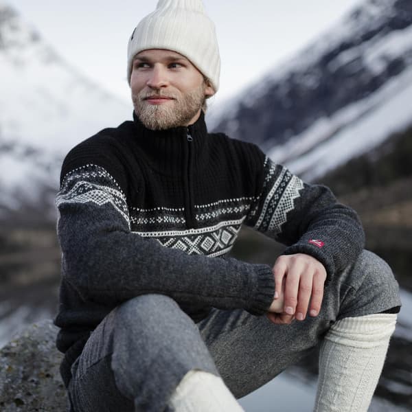 Marius Half Zip merinoneulepaita, Charcoal Melange/Black/Vanilla, view: 4