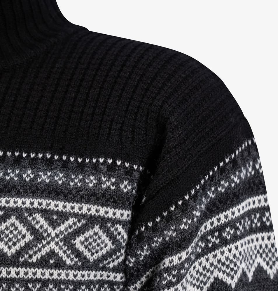 Marius Half Zip merinoneulepaita, Charcoal Melange/Black/Vanilla, view: 3