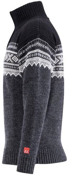 Marius Half Zip merinoneulepaita, Charcoal Melange/Black/Vanilla, view: 2