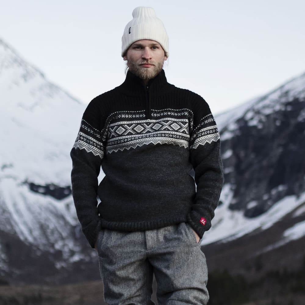 Marius Half Zip merinoneulepaita, Charcoal Melange/Black/Vanilla, view: 5