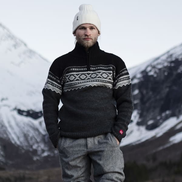 Marius Half Zip merinoneulepaita, Charcoal Melange/Black/Vanilla, view: 5