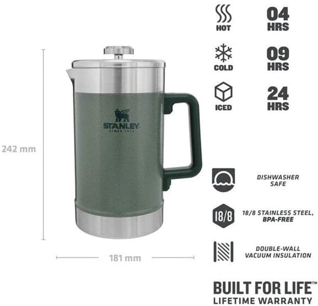 The Stay-Hot French Press kahvitermos, 1,4 L, harmaavihreä, view: 2