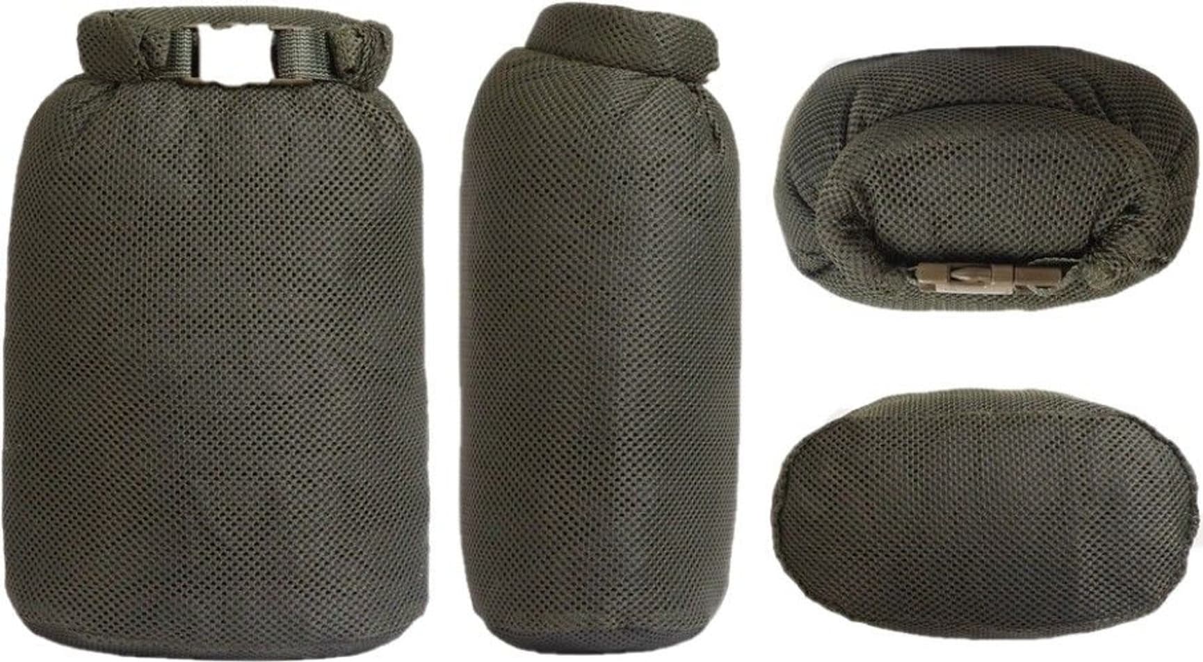 Rolltop Stuffsack Mesh pakkauspussi, 5L, vihreä, view: 4