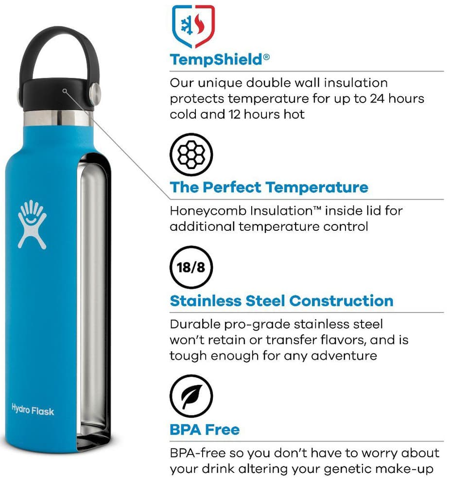 HydroFlask Insulated Standard Mouth Flex juomapullo, 621ml, tummansininen, view: 1