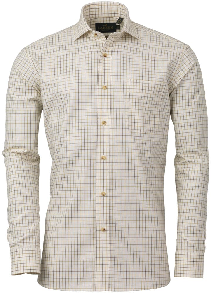 Reg Cotton Wool Shirt kauluspaita, keltainen/ruskea, view: 0