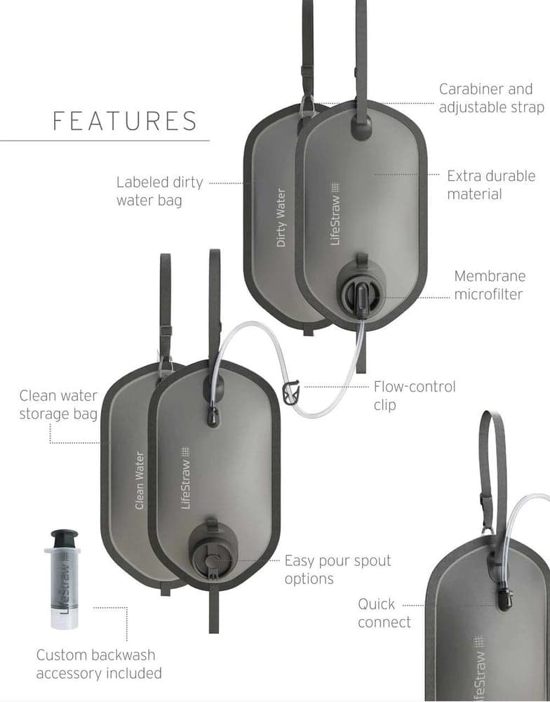 Peak Gravity And Storage Bag vedensuodatusjärjestelmä, 2 x 8L, tummaharmaa, view: 1