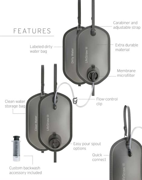 Peak Gravity And Storage Bag vedensuodatusjärjestelmä, 2 x 8L, tummaharmaa, view: 1