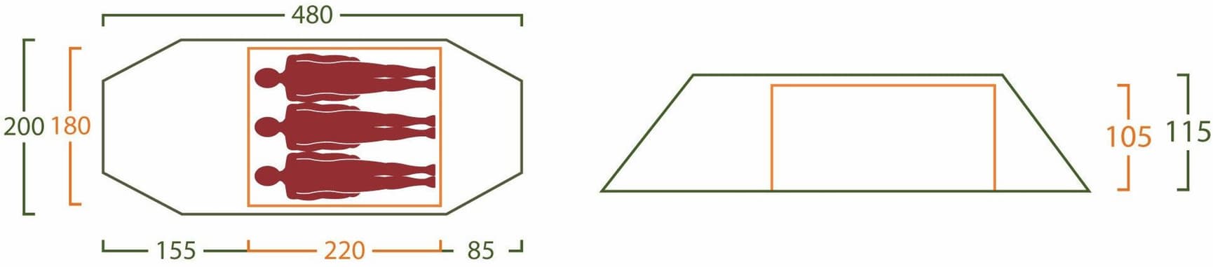 Spitsbergen X-Trem 3 Camp tunneliteltta, punainen/keltainen, view: 16