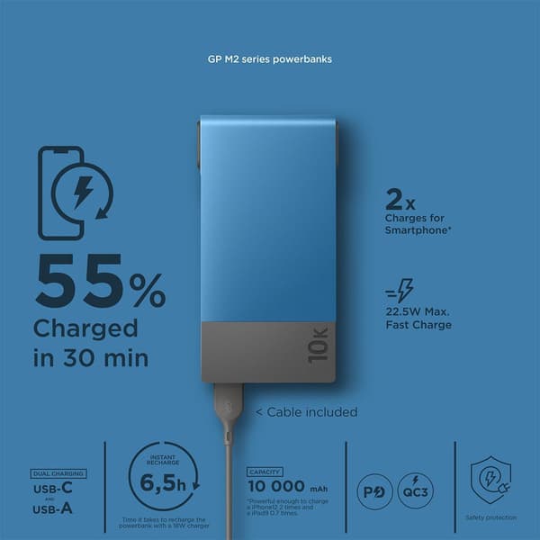 GP Powerbank M2 10000 mAh varavirtalähde, sininen, view: 1