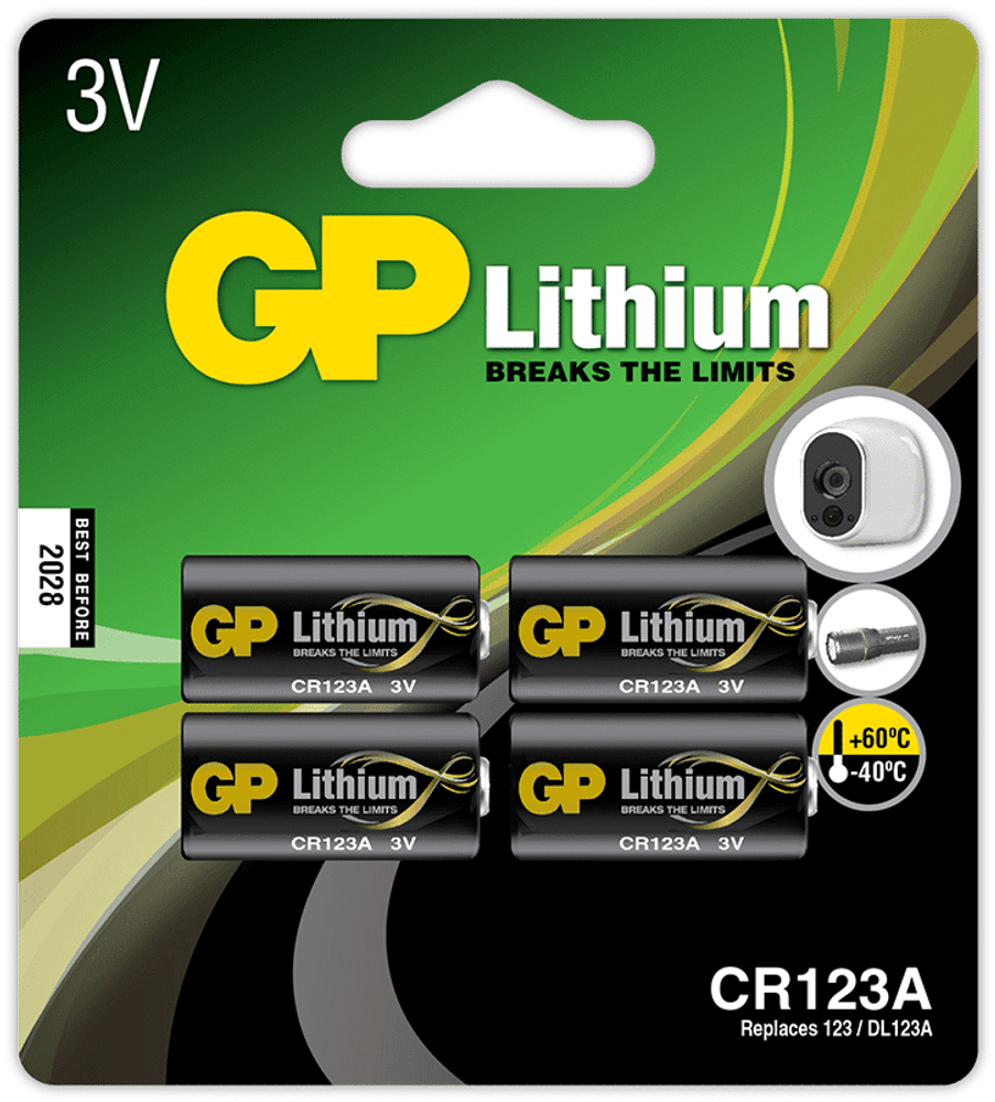 GP litiumparisto CR123A, 4 kpl, view: 1