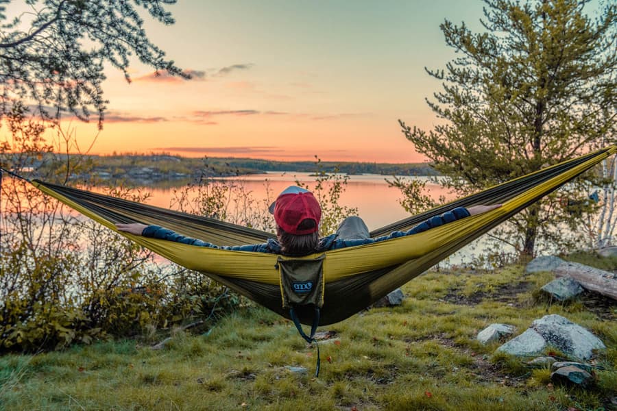 Eno DoubleNest Bluesign Print kahden hengen riippumatto, Mantra/Gold, view: 9