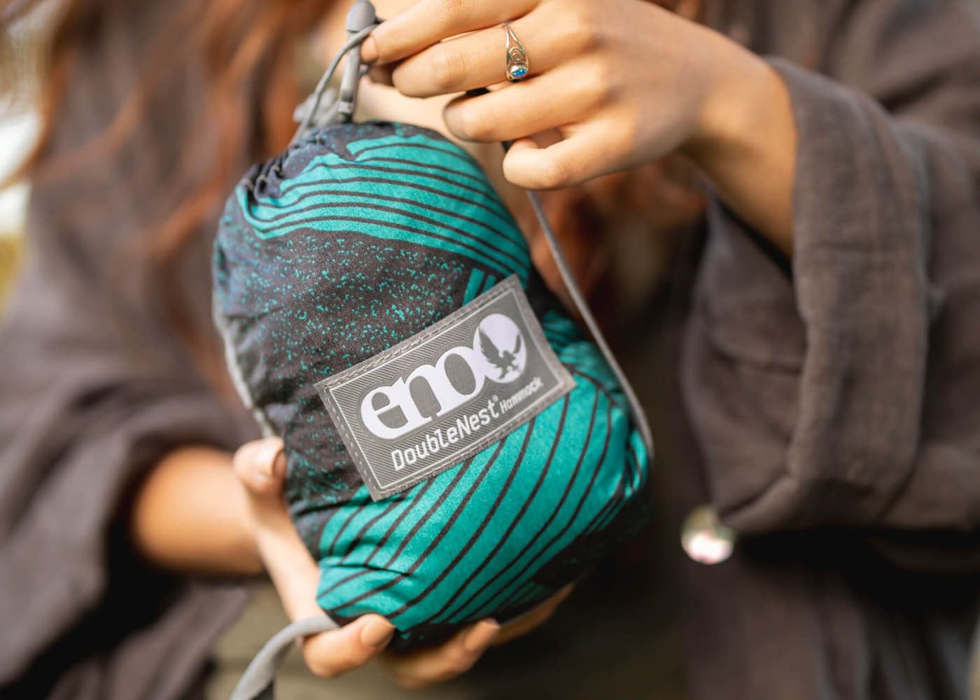 Eno DoubleNest Bluesign Print kahden hengen riippumatto, Mountains to Sea/Grey, view: 4