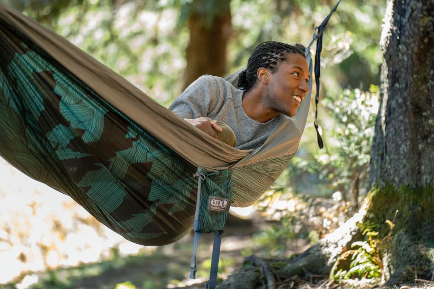 Eno DoubleNest Bluesign Print kahden hengen riippumatto, Mountains to Sea/Grey, view: 6