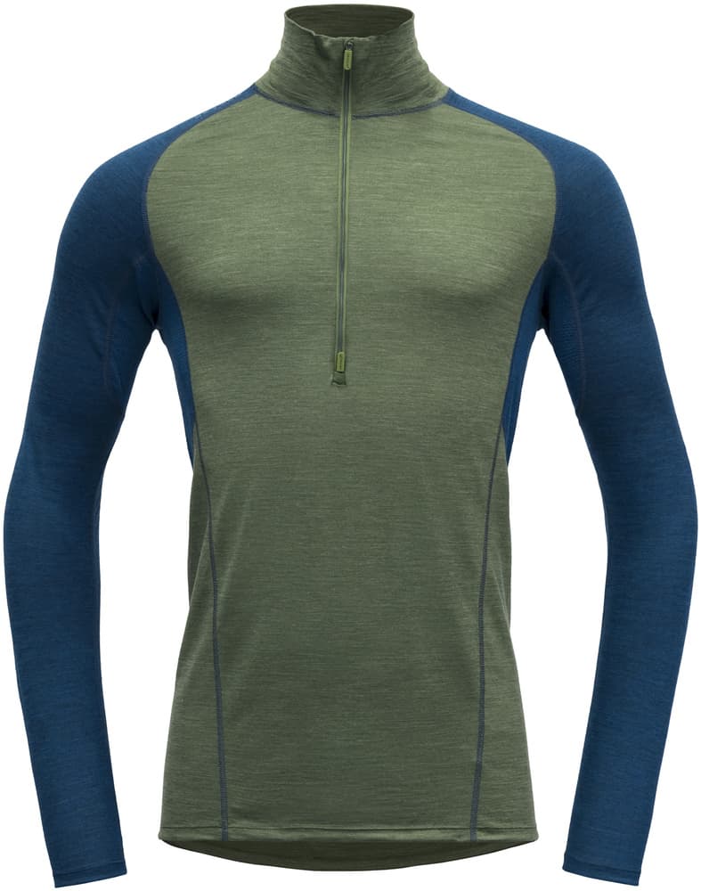 Running Man Zip Neck merinovillainen paita, Forest, view: 0