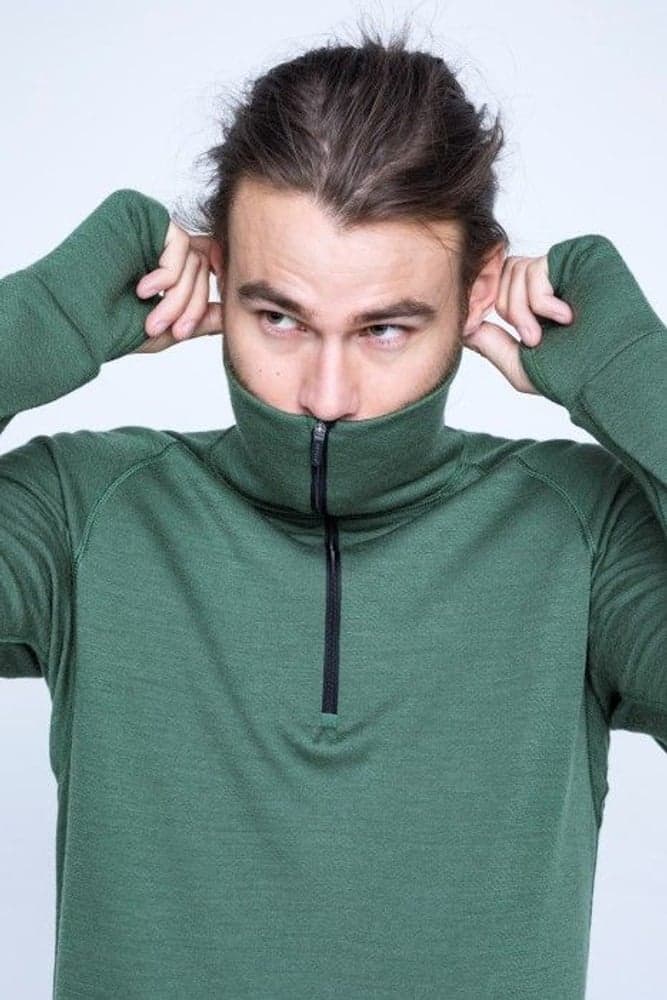 Expedition Man Zip Neck merinokerrastopaita, vihreä, view: 1
