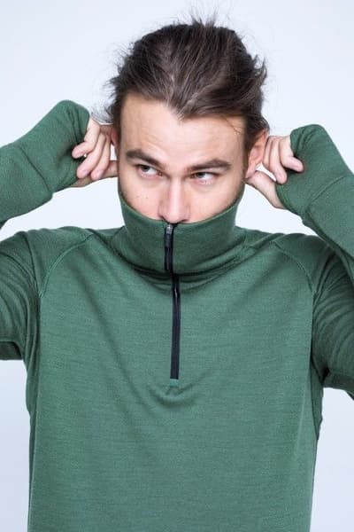 Expedition Man Zip Neck merinokerrastopaita, vihreä, view: 1