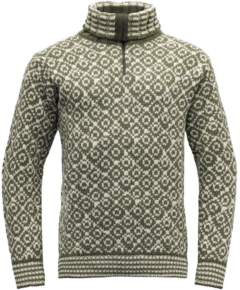 Svalbard Wool Zip Neck villapaita, oliivi/valkoinen, view: 0