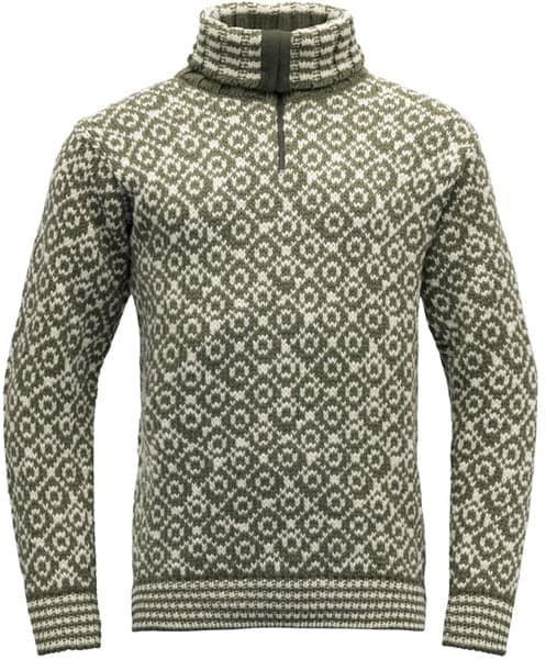 Svalbard Wool Zip Neck villapaita, oliivi/valkoinen, view: 0