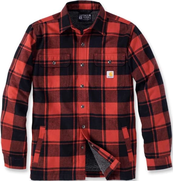 Flannel Sherpa-Lined Shirt Jacket flanellipaita, punainen, view: 0