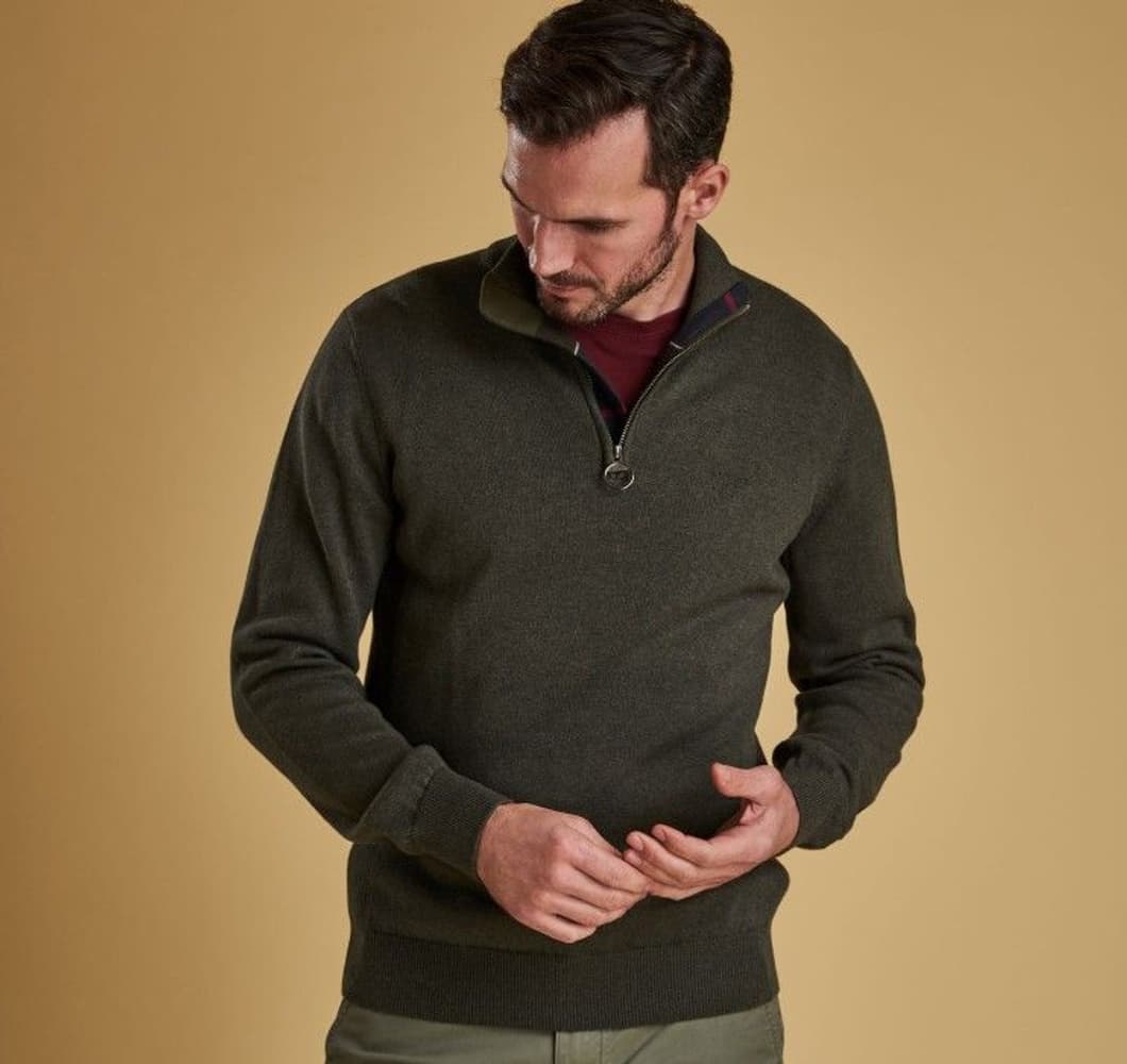 M's Cotton Half Zip Olive Marl, view: 1