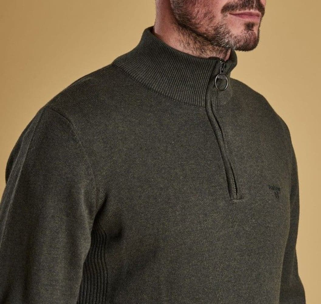 M's Cotton Half Zip Olive Marl, view: 3
