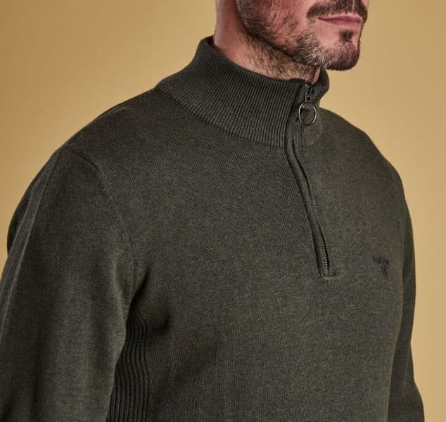 M's Cotton Half Zip Olive Marl, view: 3