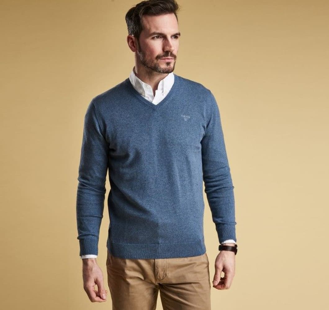Pima Cotton V-Neck Sweater -neulepaita, Dark Chambray, view: 1