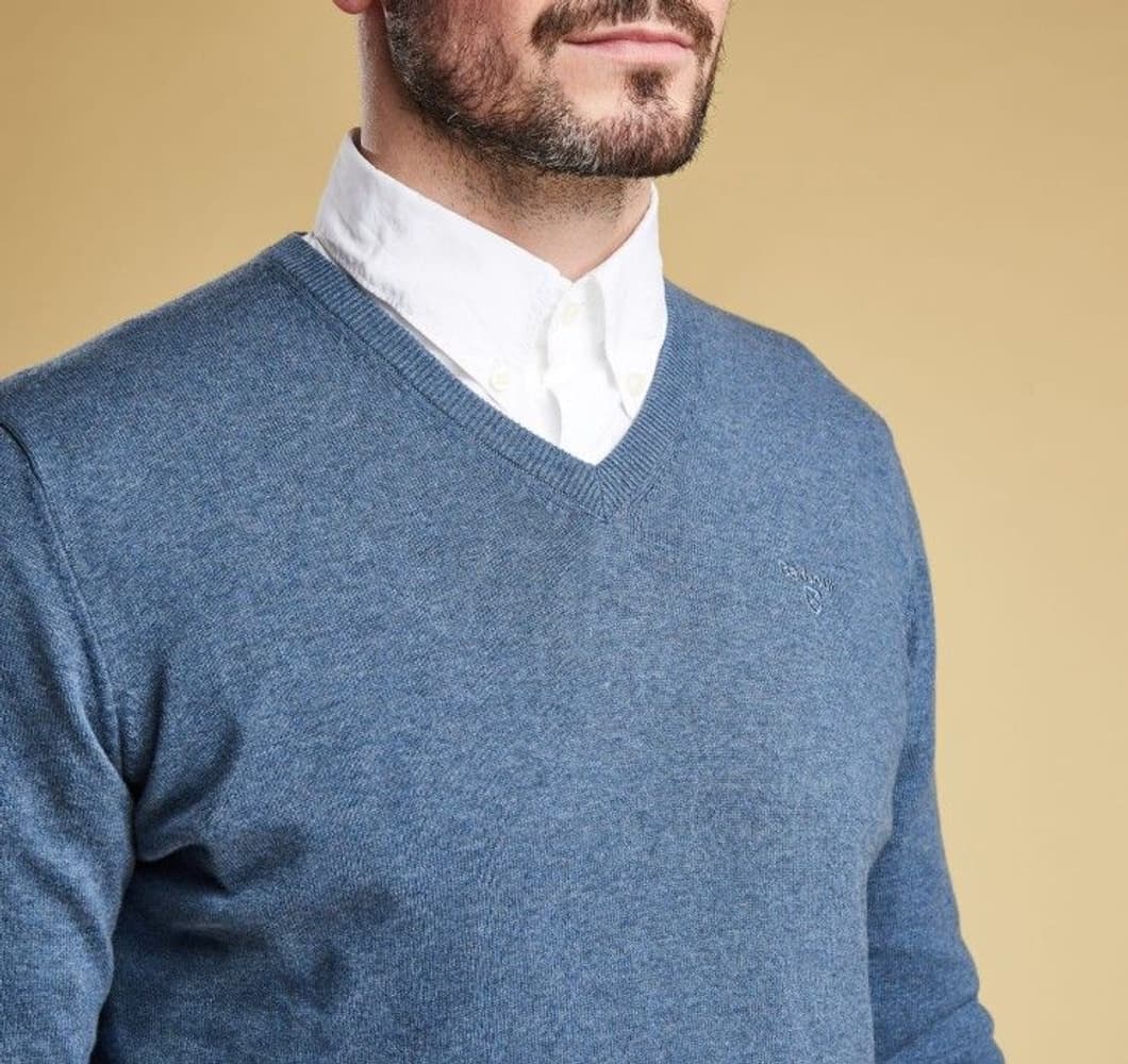 Pima Cotton V-Neck Sweater -neulepaita, Dark Chambray, view: 3