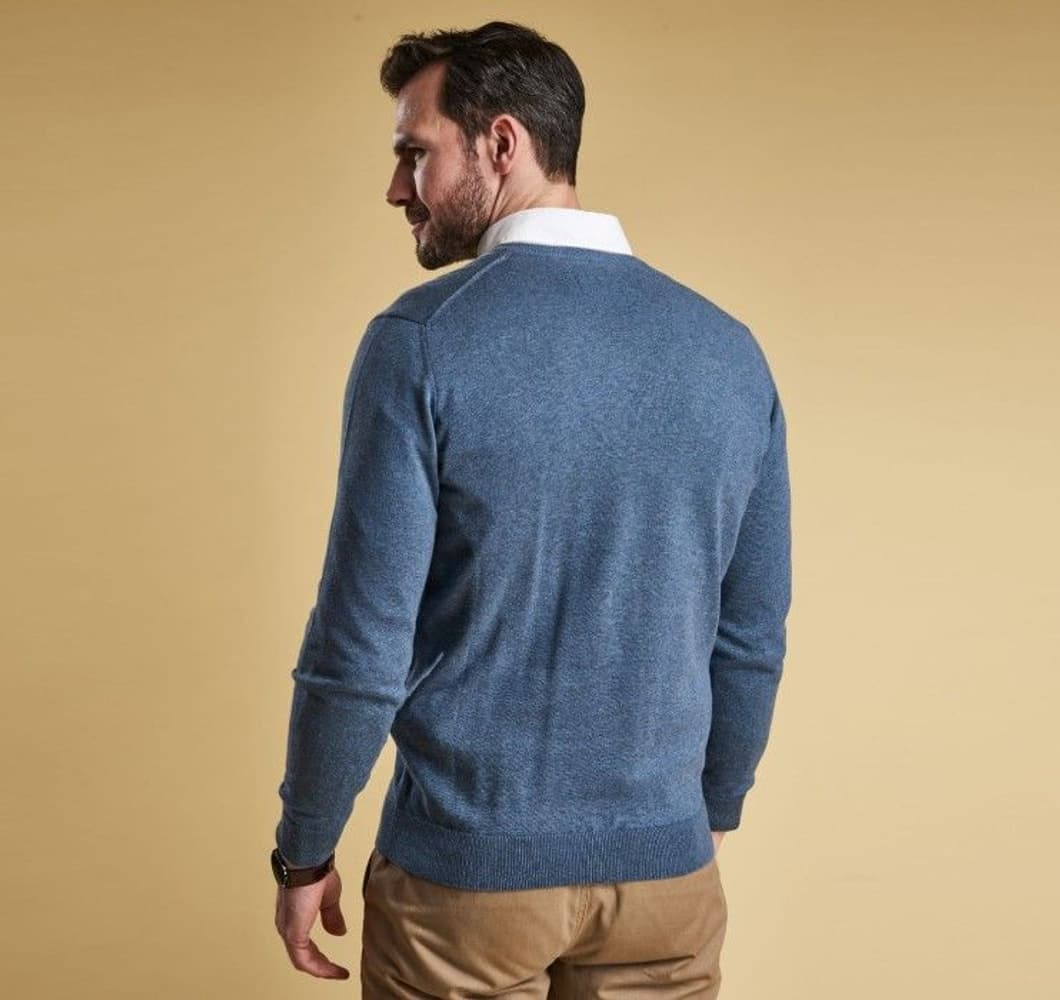Pima Cotton V-Neck Sweater -neulepaita, Dark Chambray, view: 2