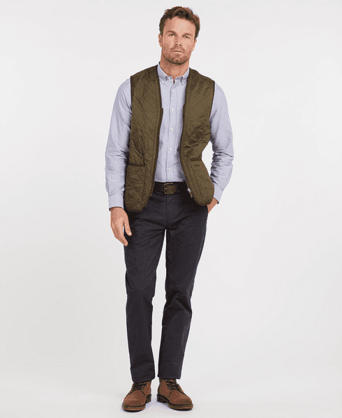 M's Polarquilt Waistcoat Zip In Liner Dark Olive Check, view: 3