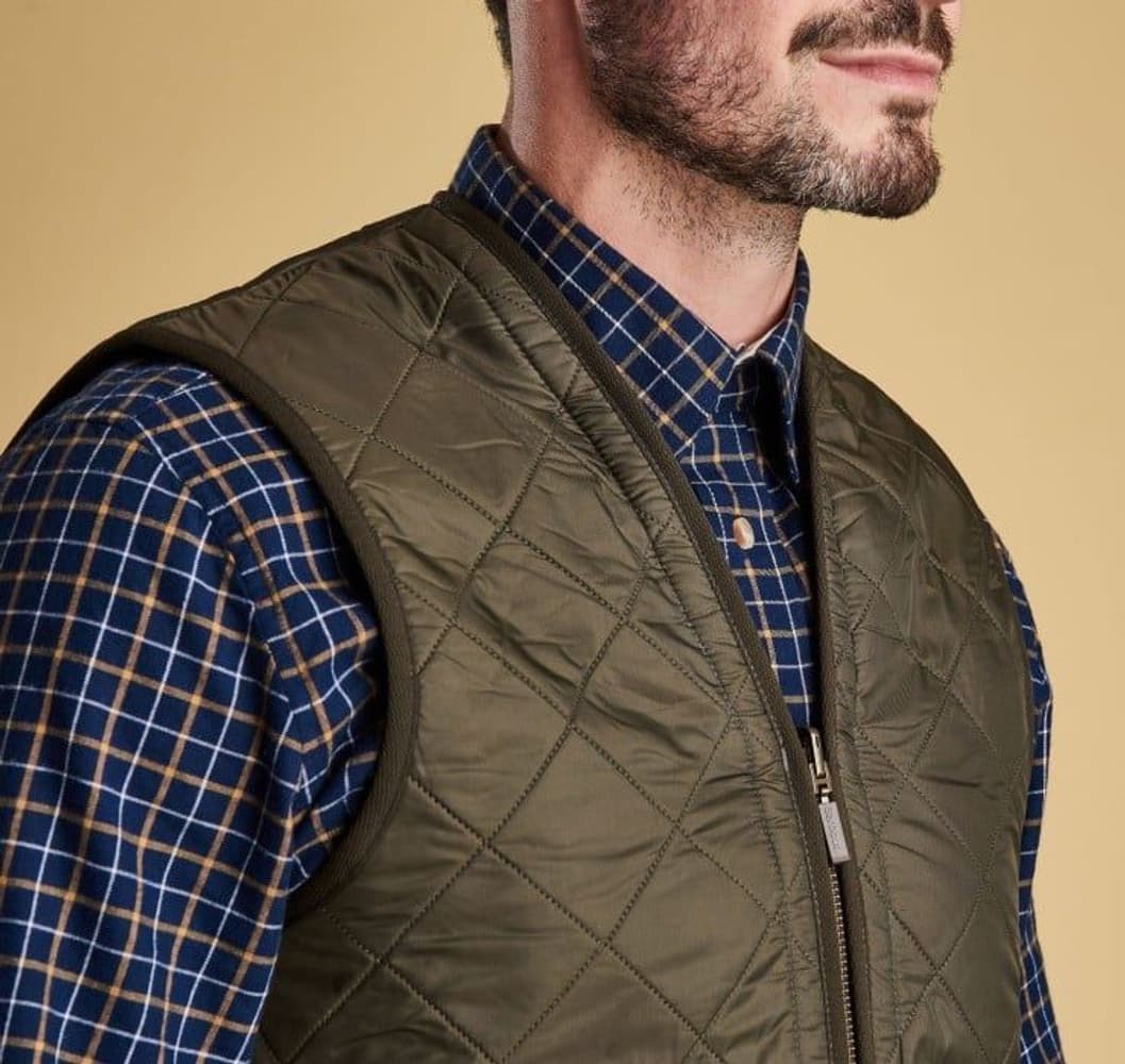 M's Polarquilt Waistcoat Zip In Liner Dark Olive Check, view: 9