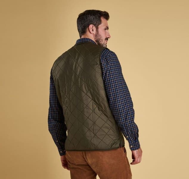 M's Polarquilt Waistcoat Zip In Liner Dark Olive Check, view: 7