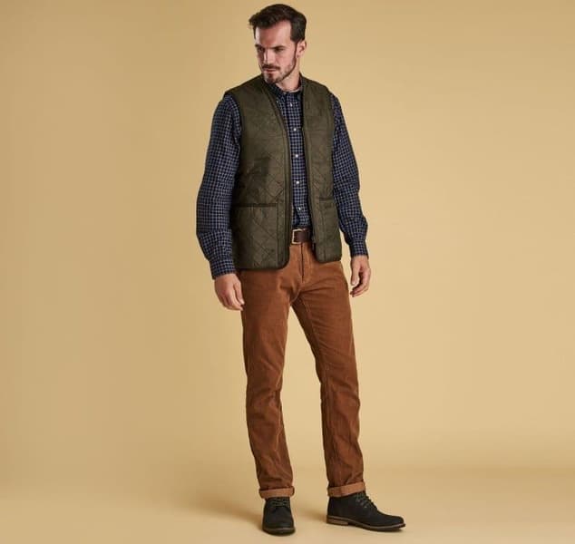 M's Polarquilt Waistcoat Zip In Liner Dark Olive Check, view: 6