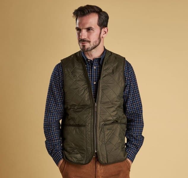 M's Polarquilt Waistcoat Zip In Liner Dark Olive Check, view: 8