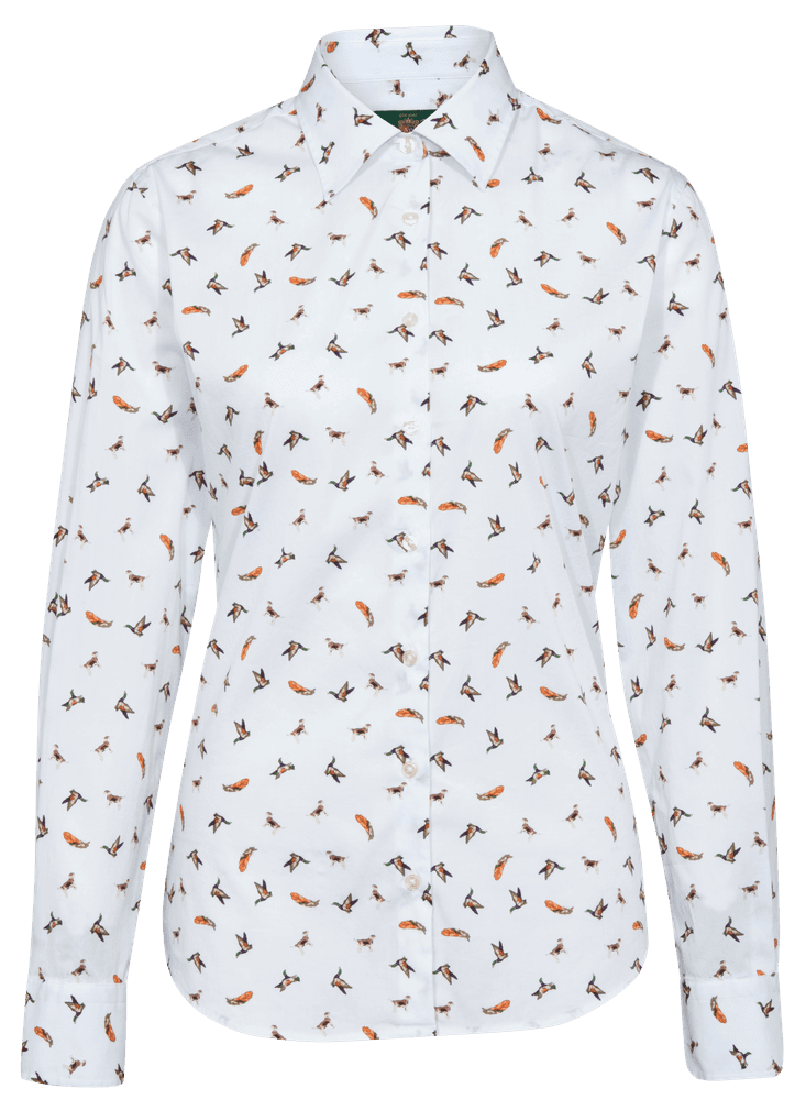 Lawen Printed Cotton Shirt naisten paita, White, view: 0