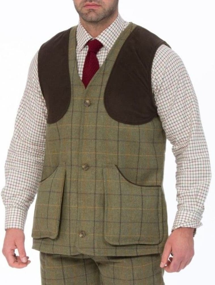 M's Rutland Tweed Shooting Waistcoat Dark Moss, view: 1