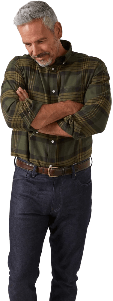 Ilkley Flannel Button Down Collar Shirt flanellipaita, Olive Check, view: 1