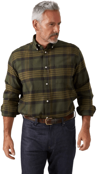 Ilkley Flannel Button Down Collar Shirt flanellipaita, Olive Check, view: 2