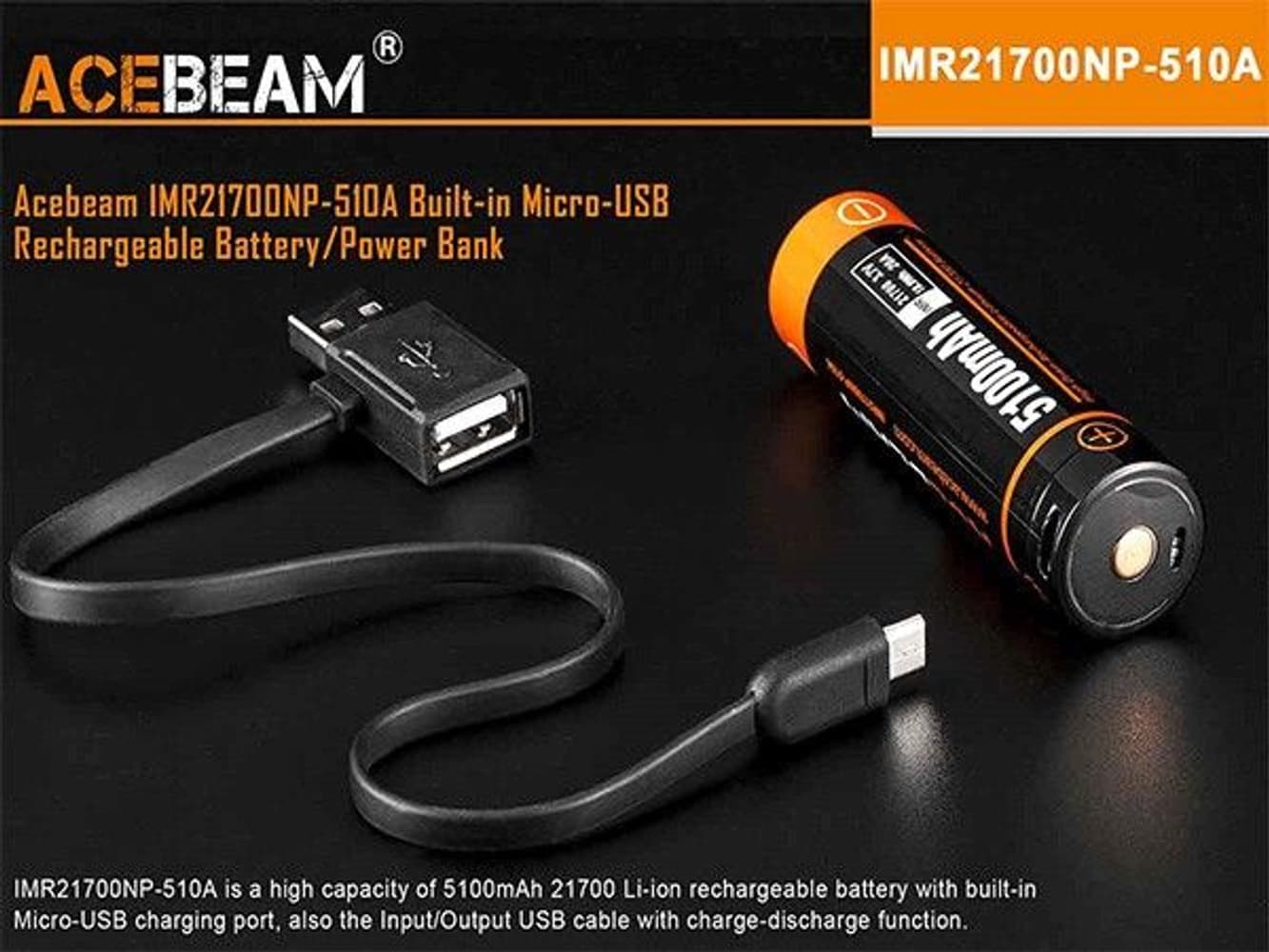 21700 -ladattava akku, 5 100 mAh, view: 1