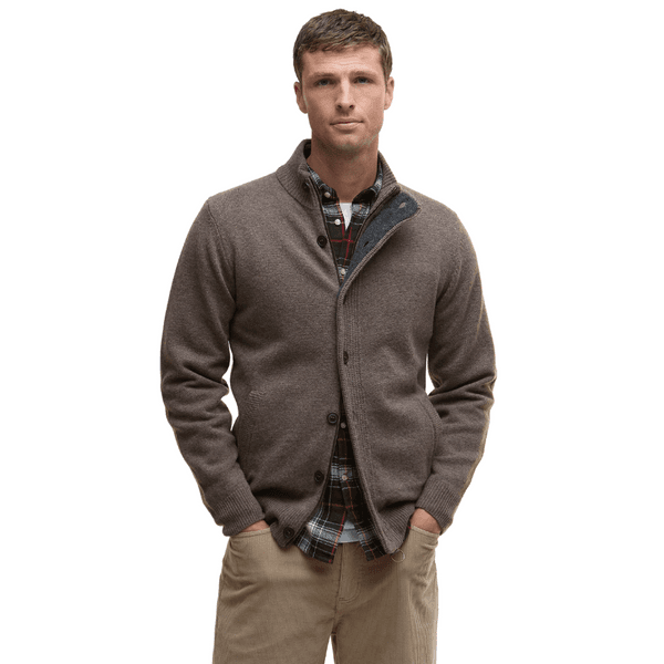 M's Essential Patch Zip Through Knitted Jumper Dark Stone, view: 1