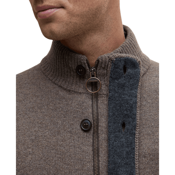 M's Essential Patch Zip Through Knitted Jumper Dark Stone, view: 3