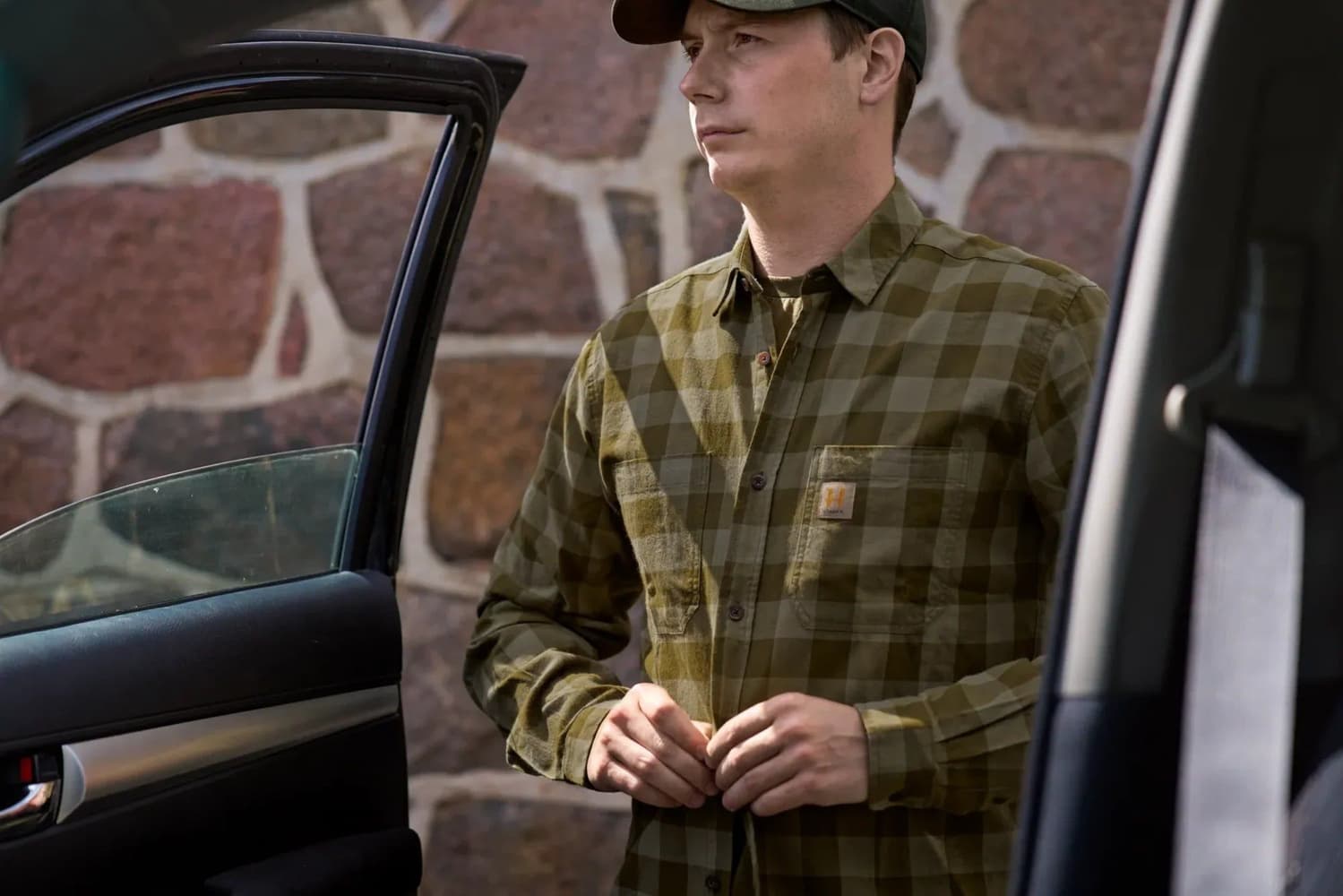 Scandinavian L/S Unisex, tumman oliivinvihreä ruudullinen, view: 1