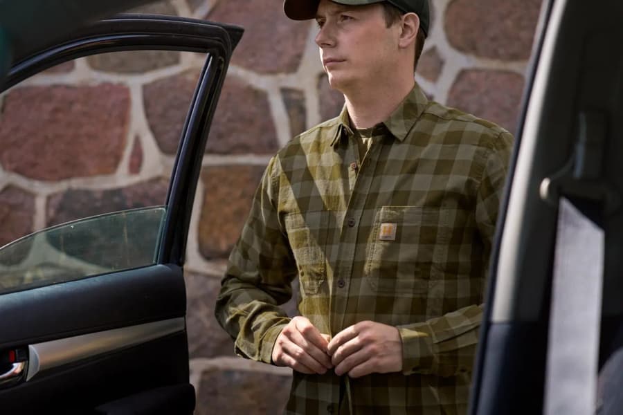 Scandinavian L/S Unisex, tumman oliivinvihreä ruudullinen, view: 1