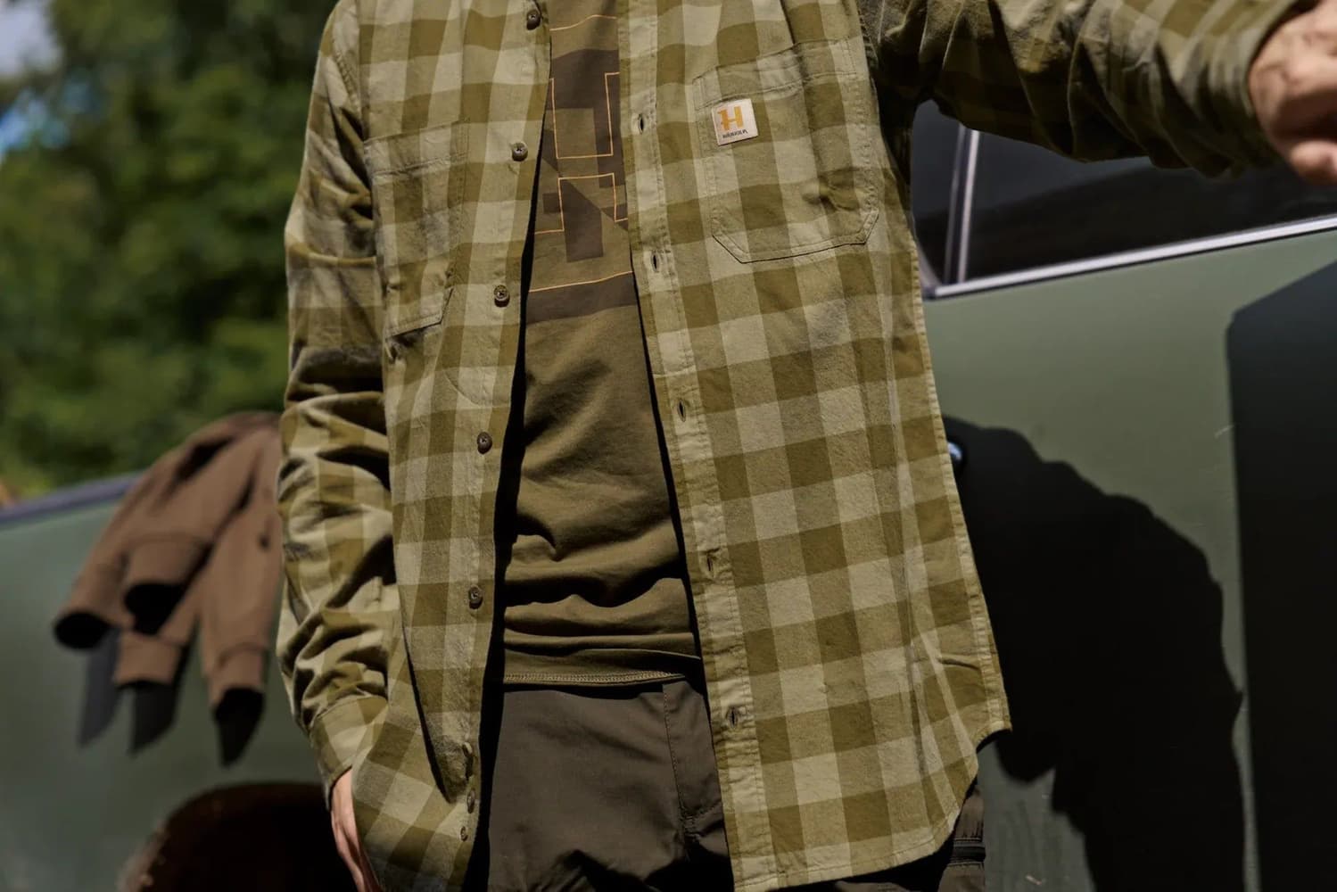 Scandinavian L/S Unisex, tumman oliivinvihreä ruudullinen, view: 7