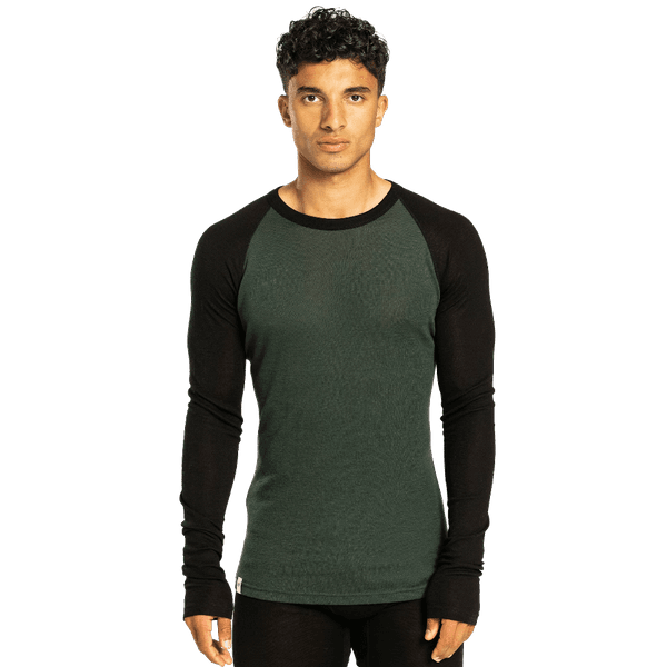 Rav Base Crew -miesten aluspaita, musta/beetle green, view: 1