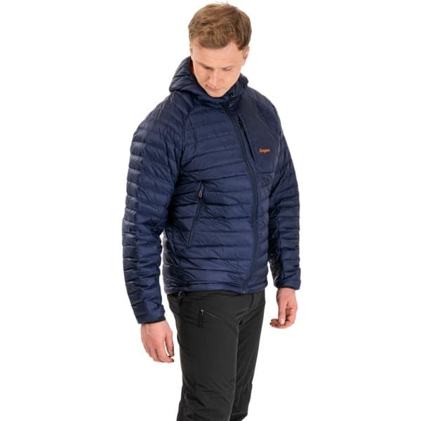 M's Vaagaa Light Down Jacket Hood Navy Blue/Alert Orange, view: 1