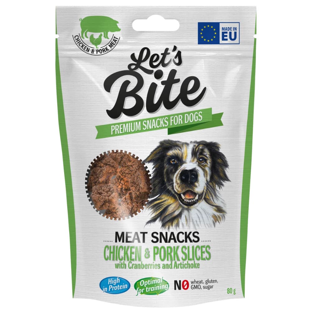 Let's Bite Meat Snacks kana- ja sianlihaviipaleet karpalolla, 80 g, view: 0